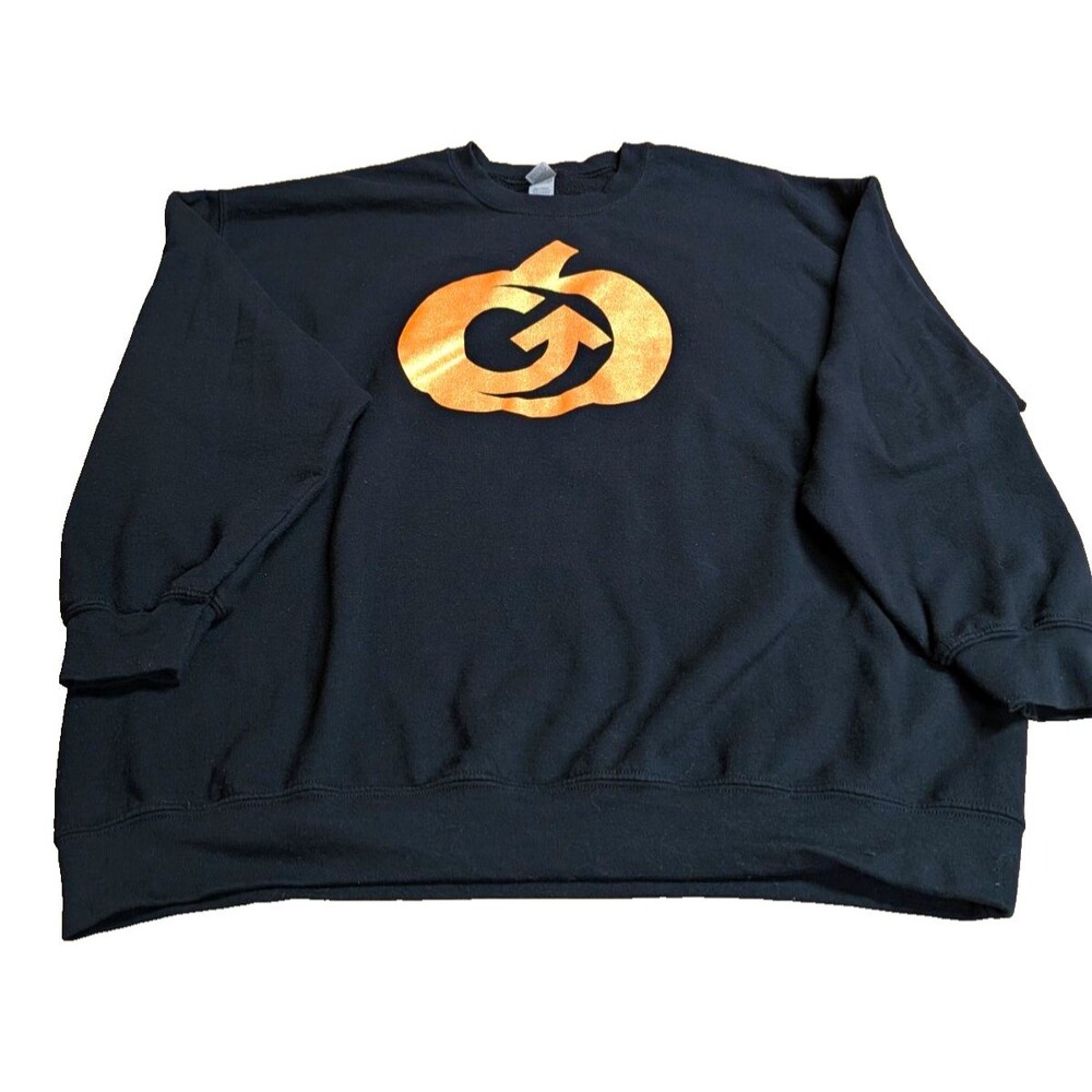 Gildan Heavy Blend Unisex Black Fleece Crewneck Pullover Glittery pumpkin 2XL